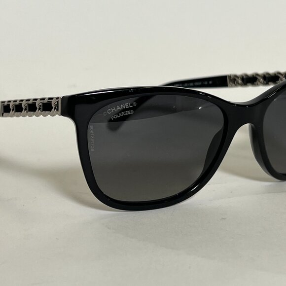 Chanel Black Polarized Sunglasses with Silver Chain Link Detailing - Picture 9 of 11